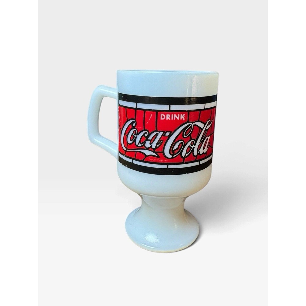 Coca Cola White Milk Glass Pedestal Mug 75th Anniversary 1900-1975